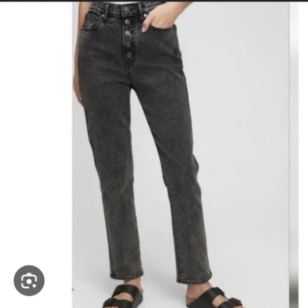 Gap High Rise Button Fly Retro Vintage Slim Straight Grey Jeans 28
